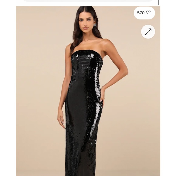 Lulus Dresses & Skirts - Lulu's Black Sequin Strapless Prom Dress